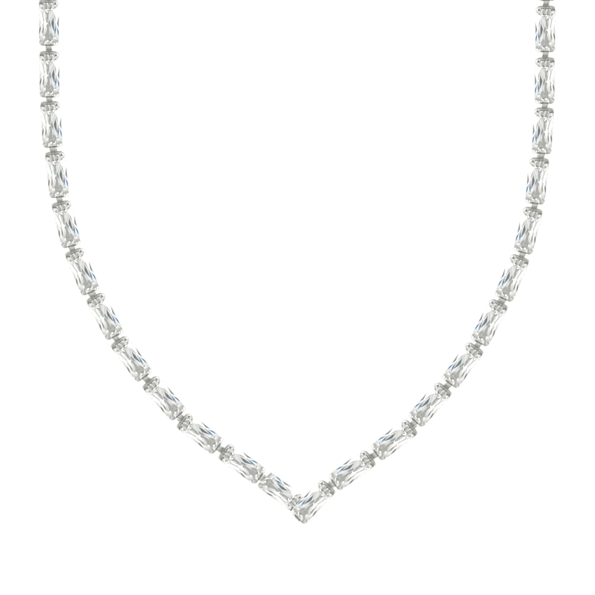 Asfour Crystal Tennis Necklace With Baguette Design In 925 Sterling Silver-ND0586
