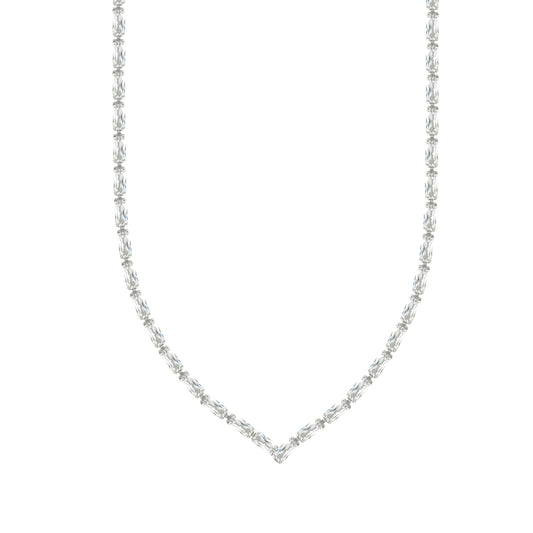 Asfour Crystal Tennis Necklace With Baguette Design In 925 Sterling Silver-ND0586
