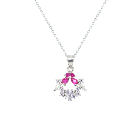 Asfour Crystal Chain Necklace With Fuchsia Decorative Design In 925 Sterling Silver-ND0588-WF