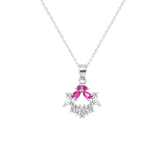Asfour Crystal Chain Necklace With Fuchsia Decorative Design In 925 Sterling Silver-ND0588-WF