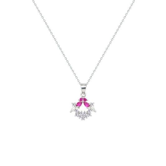 Asfour Crystal Chain Necklace With Fuchsia Decorative Design In 925 Sterling Silver-ND0588-WF