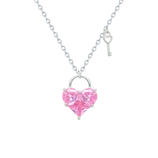 Asfour Crystal Chain Necklace With Rose Heart In 925 Sterling Silver-ND0589-O