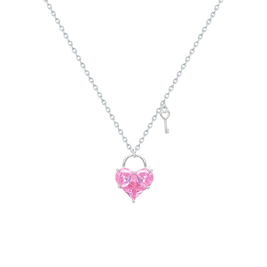 Asfour Crystal Chain Necklace With Rose Heart In 925 Sterling Silver-ND0589-O