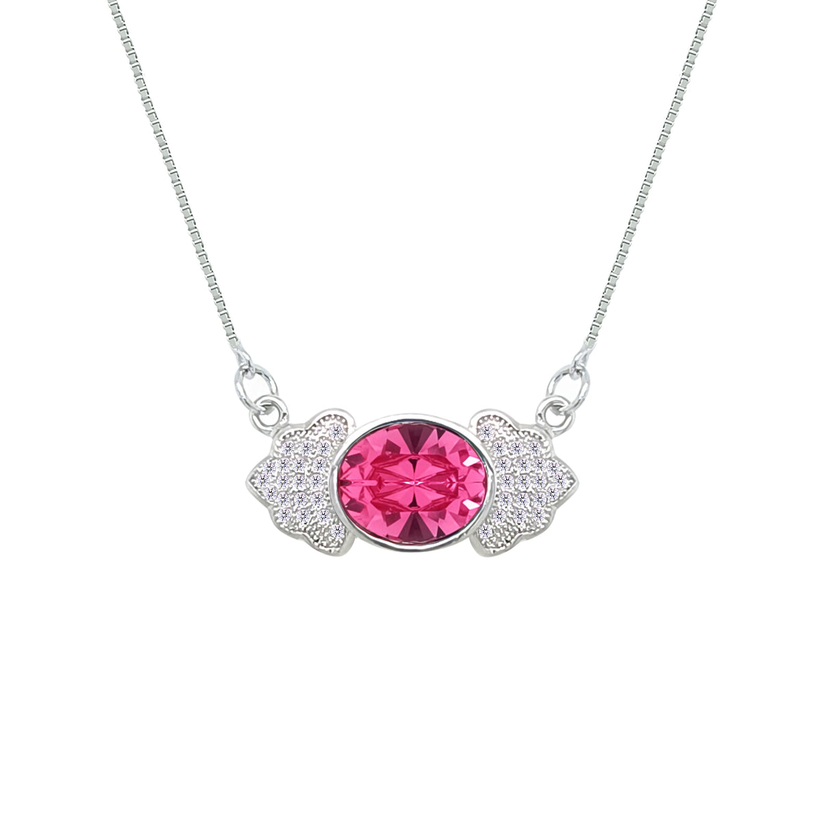 Asfour Crystal Chain Necklace With Decorative Aquamarine Oval Pendant In 925 Sterling Silver-ND590-M