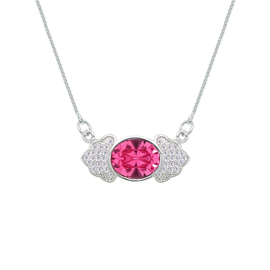 Asfour Crystal Chain Necklace With Decorative Aquamarine Oval Pendant In 925 Sterling Silver-ND590-M