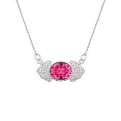 Asfour Crystal Chain Necklace With Decorative Aquamarine Oval Pendant In 925 Sterling Silver-ND590-M