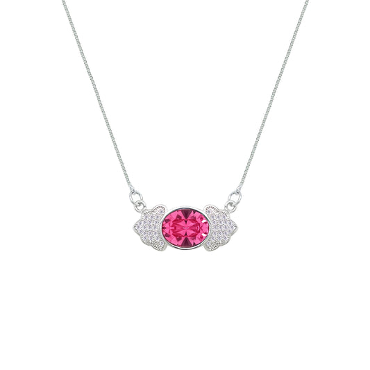 Asfour Crystal Chain Necklace With Decorative Aquamarine Oval Pendant In 925 Sterling Silver-ND590-M