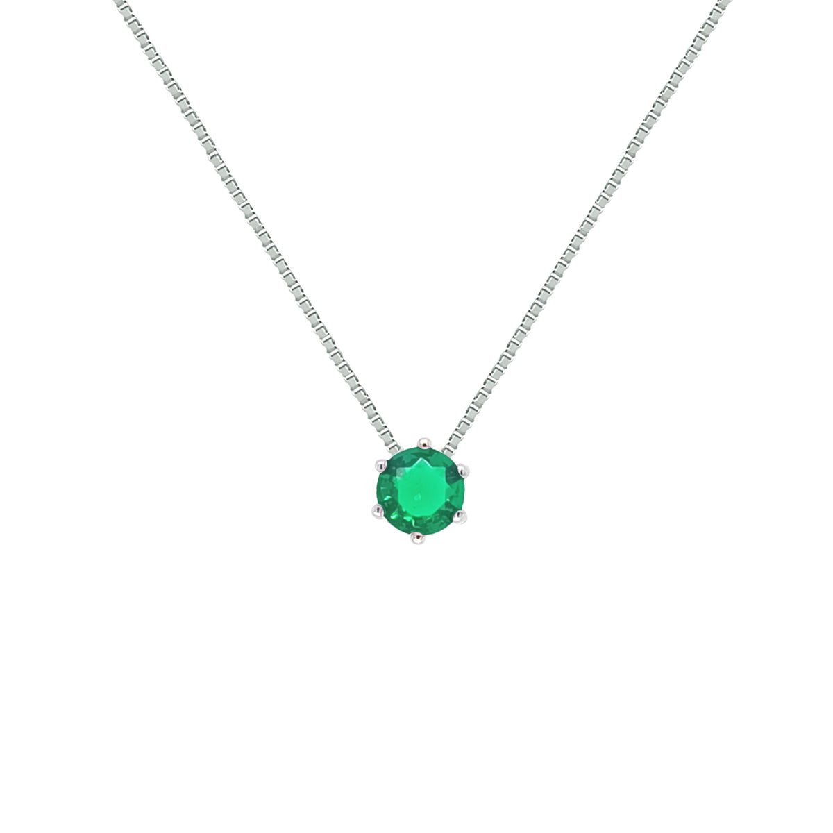 Asfour Crystal Box Chain Necklace With Round Zircon In 925 Sterling Silver-ND0591