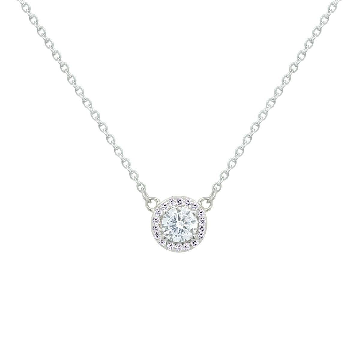 Asfour Crystal Chain Necklace With Halo Rose Oval Design In 925 Sterling Silver-ND0592-WO