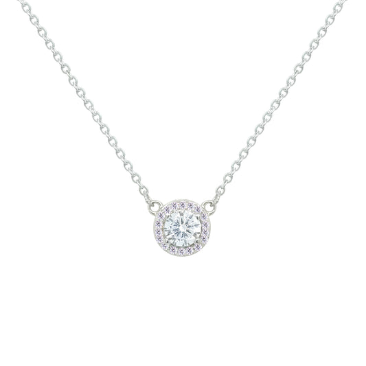 Asfour Crystal Chain Necklace With Halo Rose Oval Design In 925 Sterling Silver-ND0592-WO