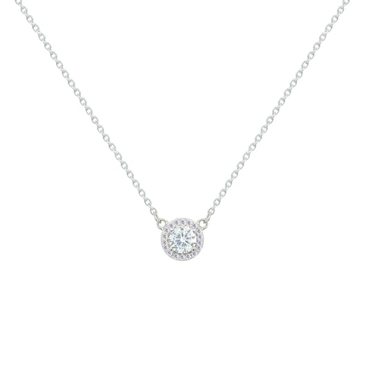 Asfour Crystal Chain Necklace With Halo Rose Oval Design In 925 Sterling Silver-ND0592-WO