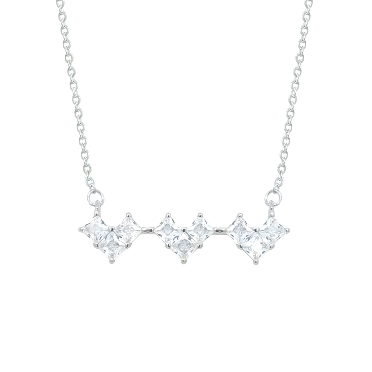 Asfour Crystal Chain Necklace With Halo Round Pendant In 925 Sterling Silver-ND0593