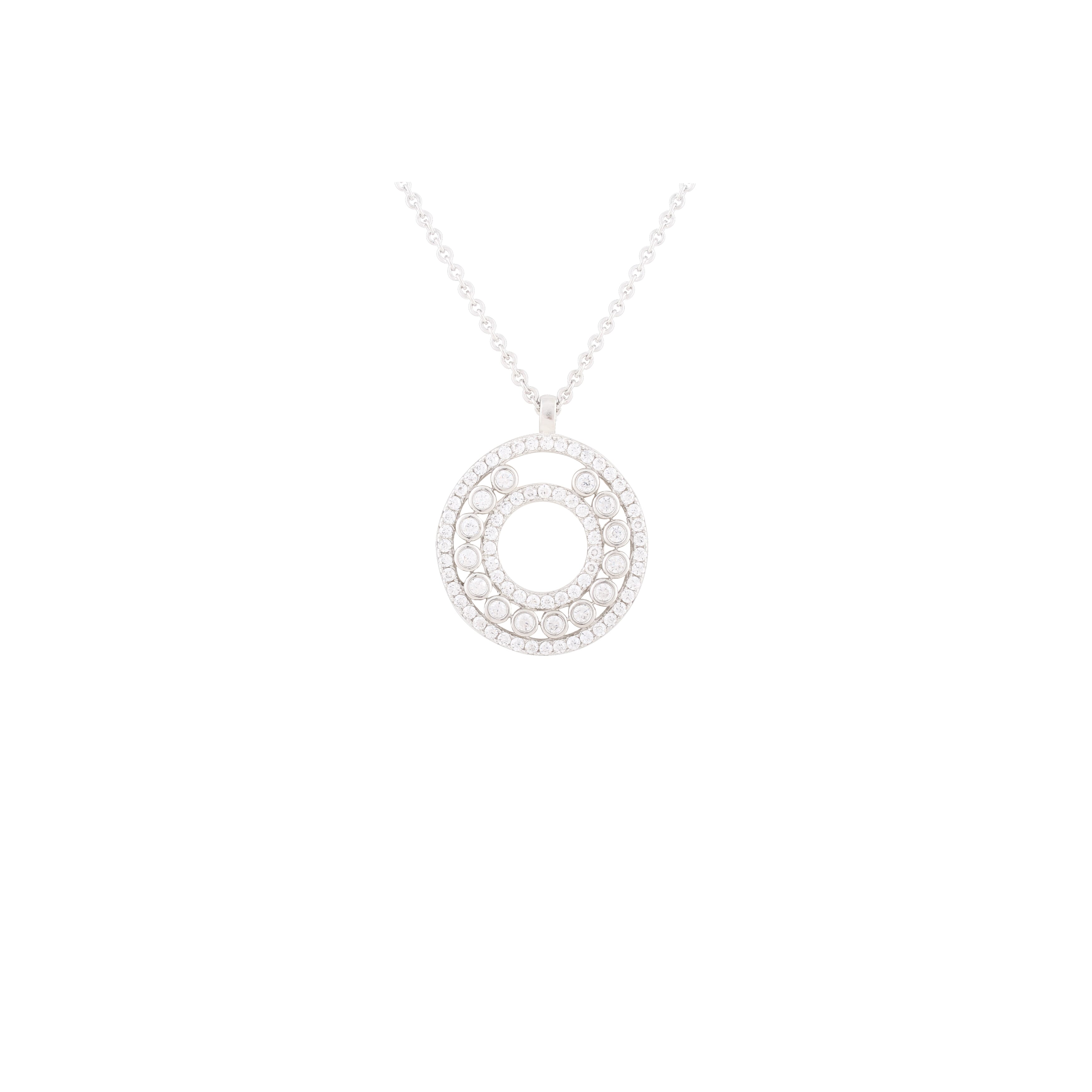 Asfour Crystal 925 Sterling Silver Chain Necklace With Circle Pendant