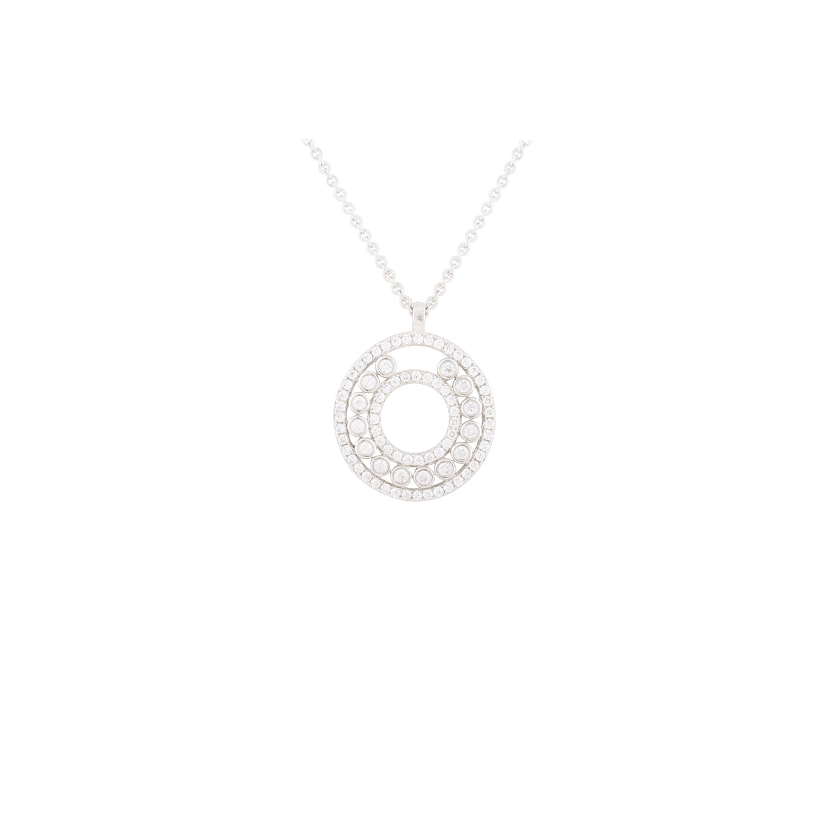 Asfour Crystal 925 Sterling Silver Chain Necklace With Circle Pendant