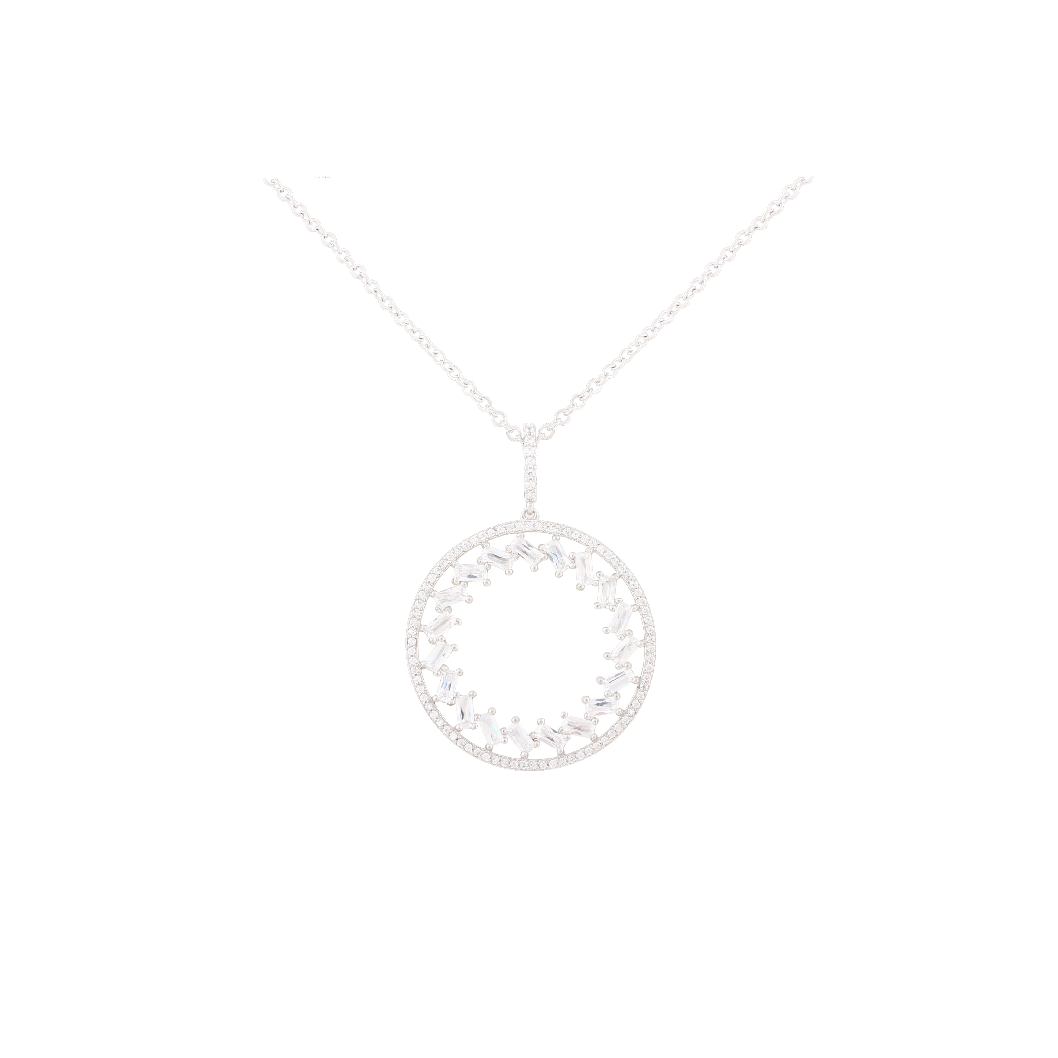 Asfour Crystal 925 Sterling Silver Chain Necklace With Circle Pendant