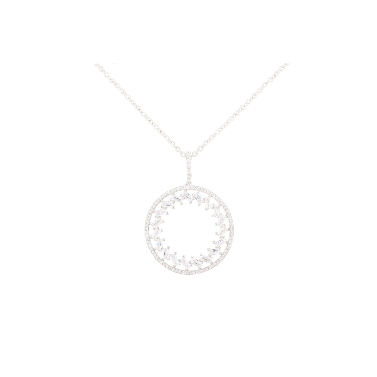 Asfour Crystal 925 Sterling Silver Chain Necklace With Circle Pendant