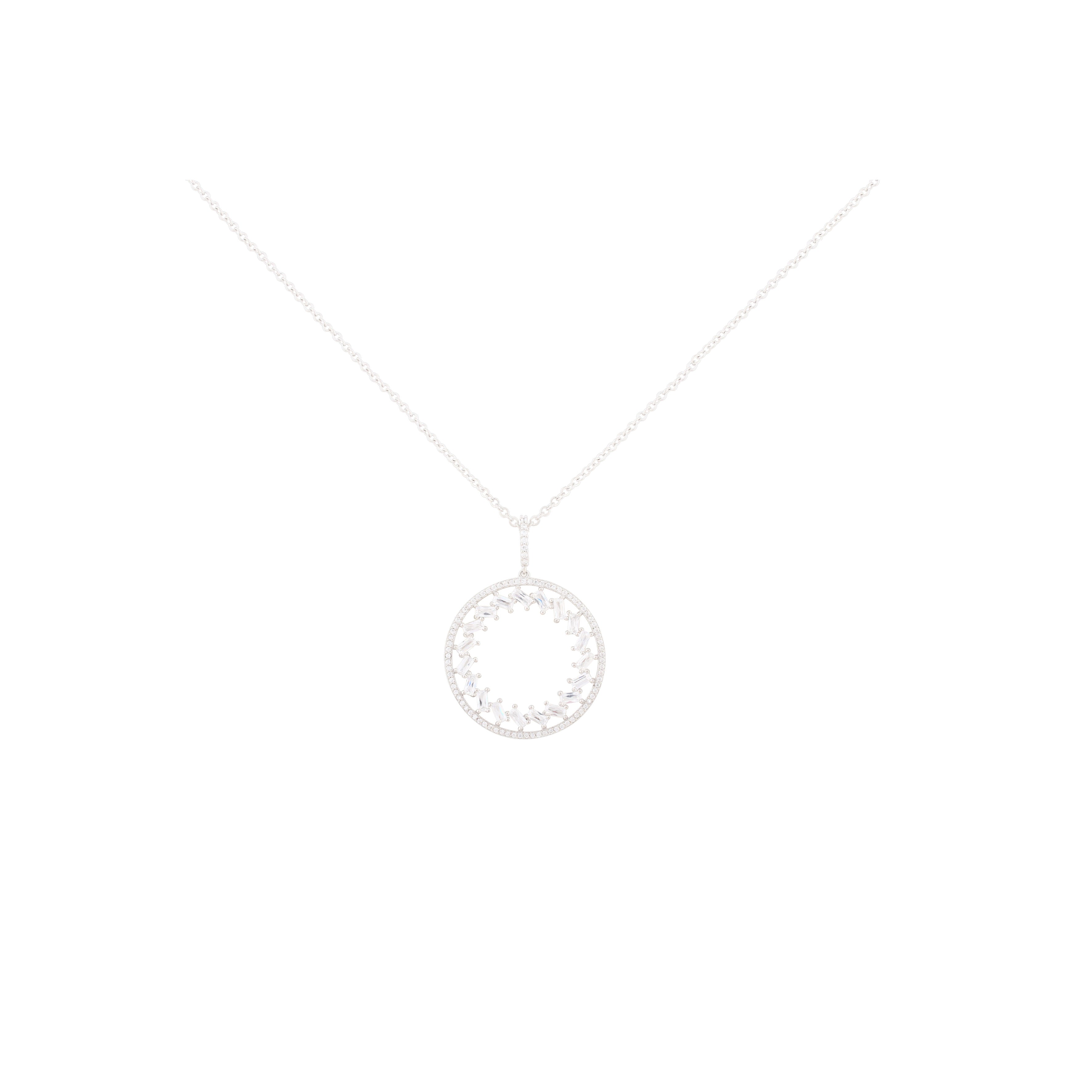 Asfour Crystal 925 Sterling Silver Chain Necklace With Circle Pendant