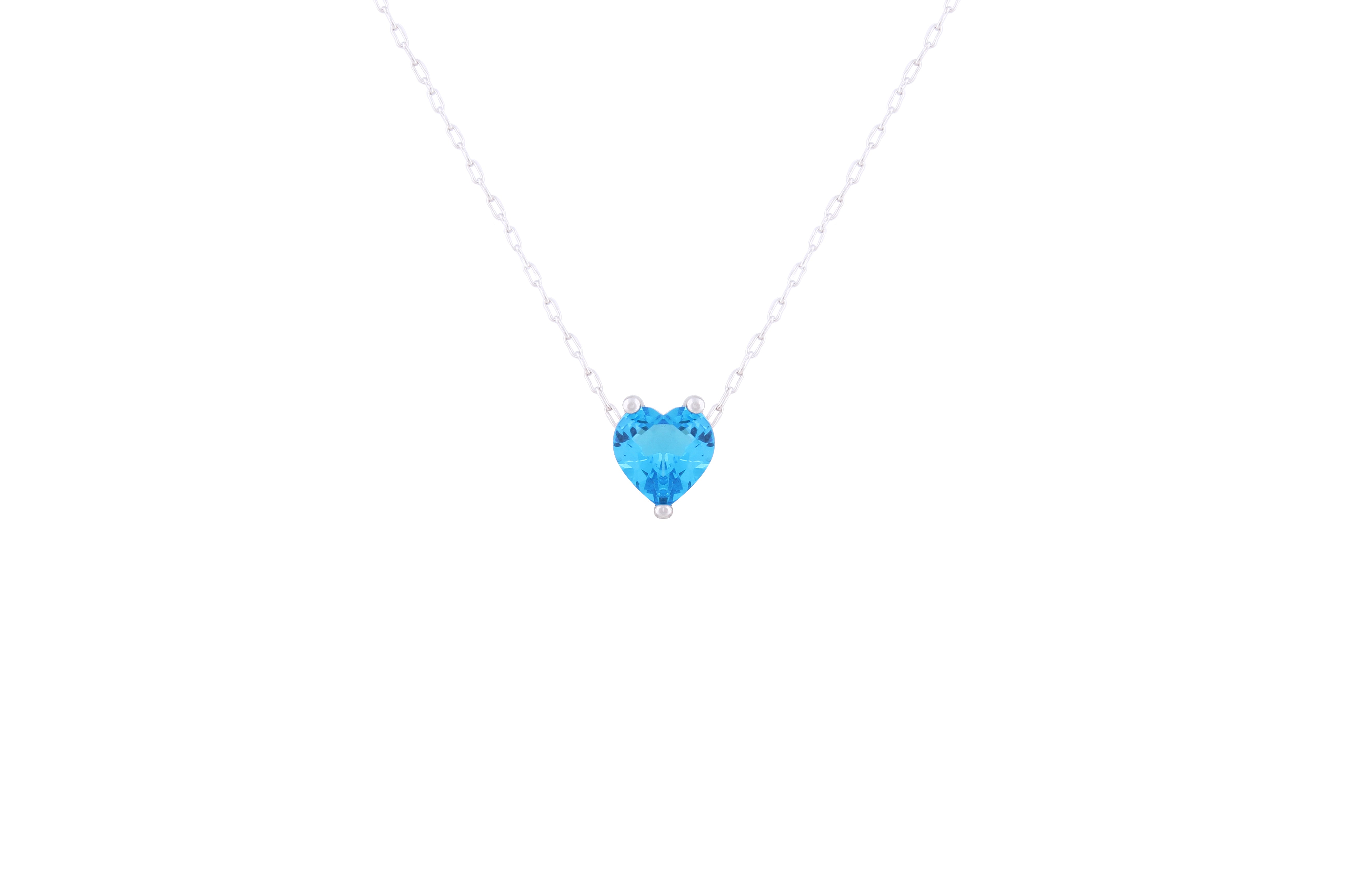 Asfour Crystal 925 Sterling Silver Chain Necklace With Aquamarine Pendant