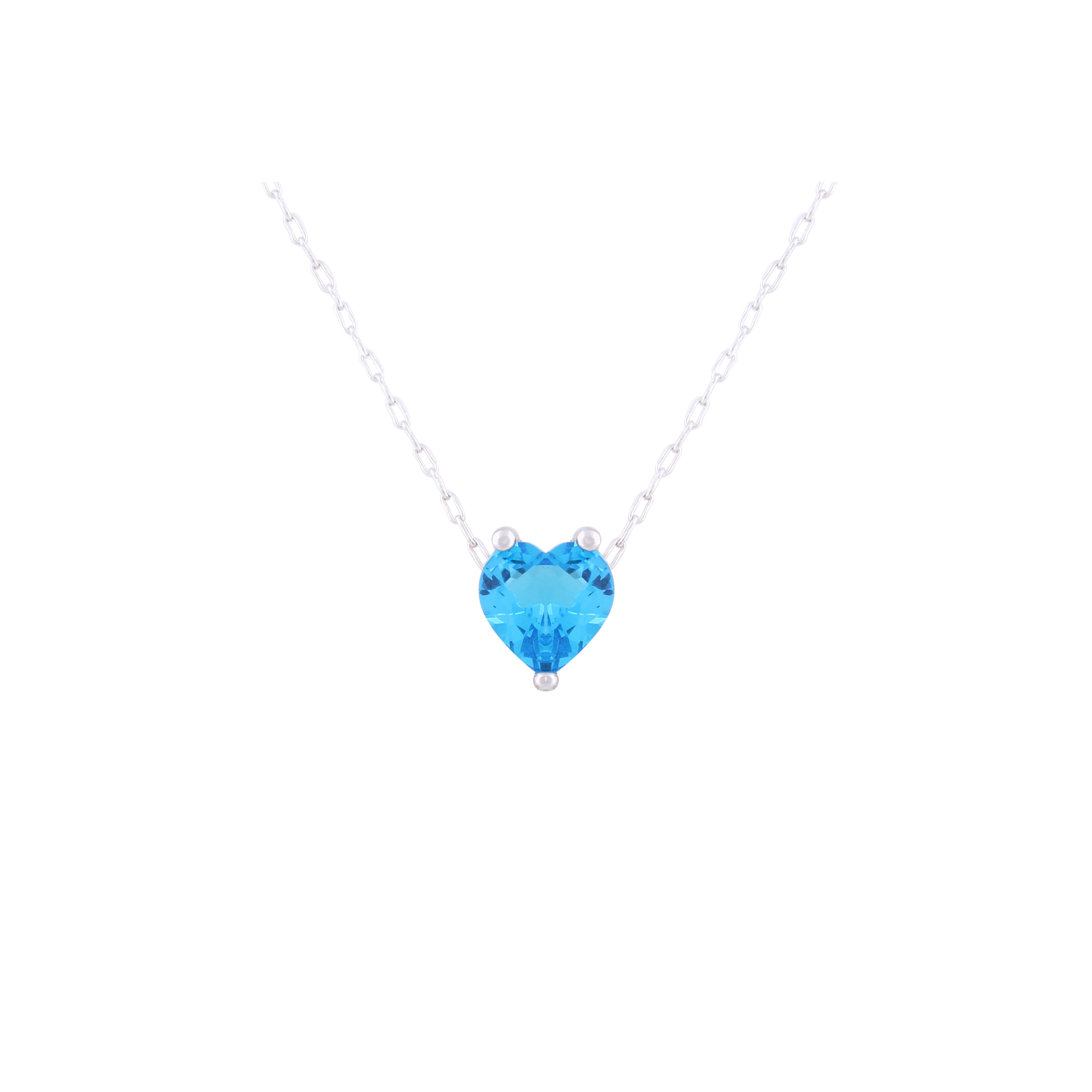 Asfour Crystal 925 Sterling Silver Chain Necklace With Aquamarine Pendant