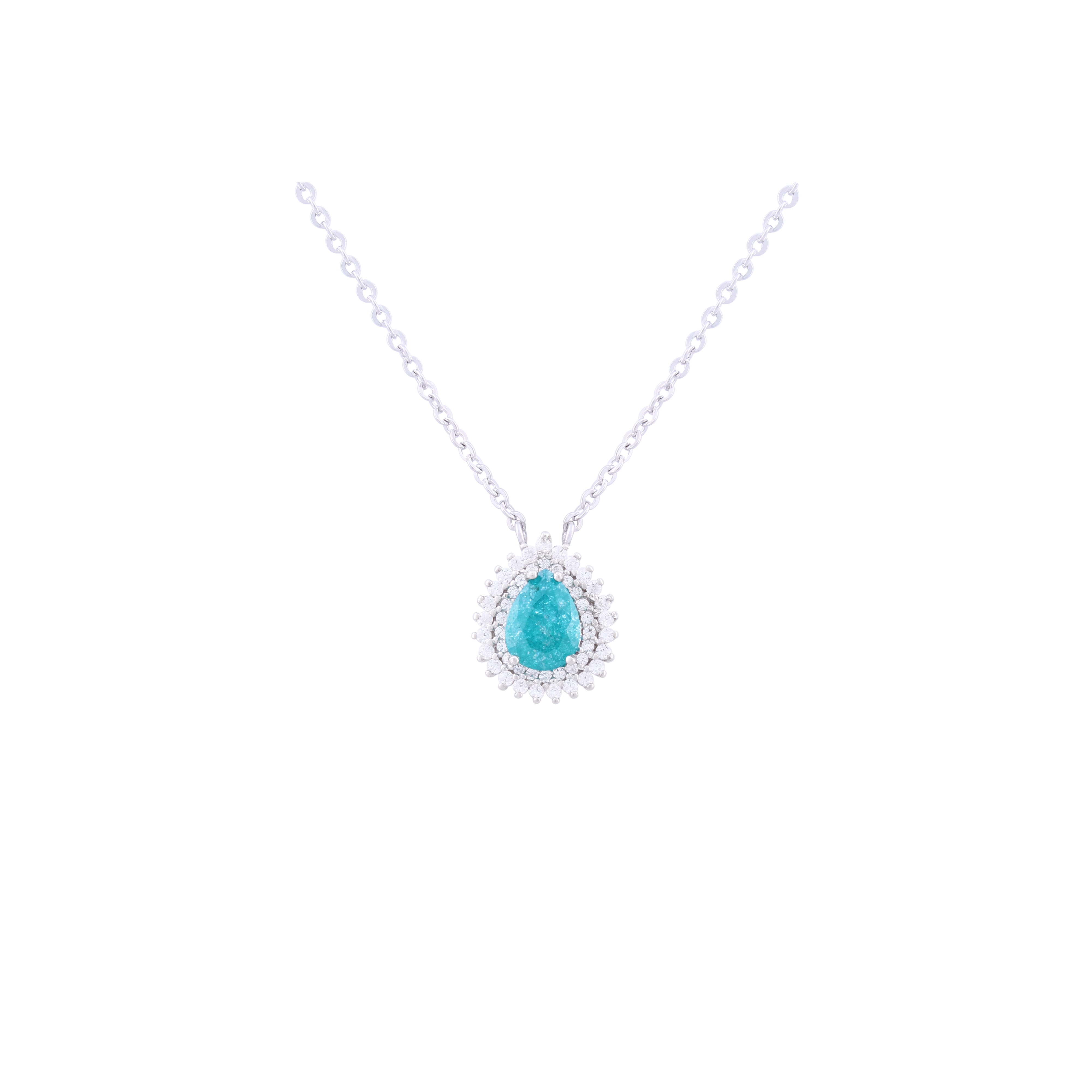 Asfour Crystal 925 Sterling Silver Chain Necklace With Green Stone