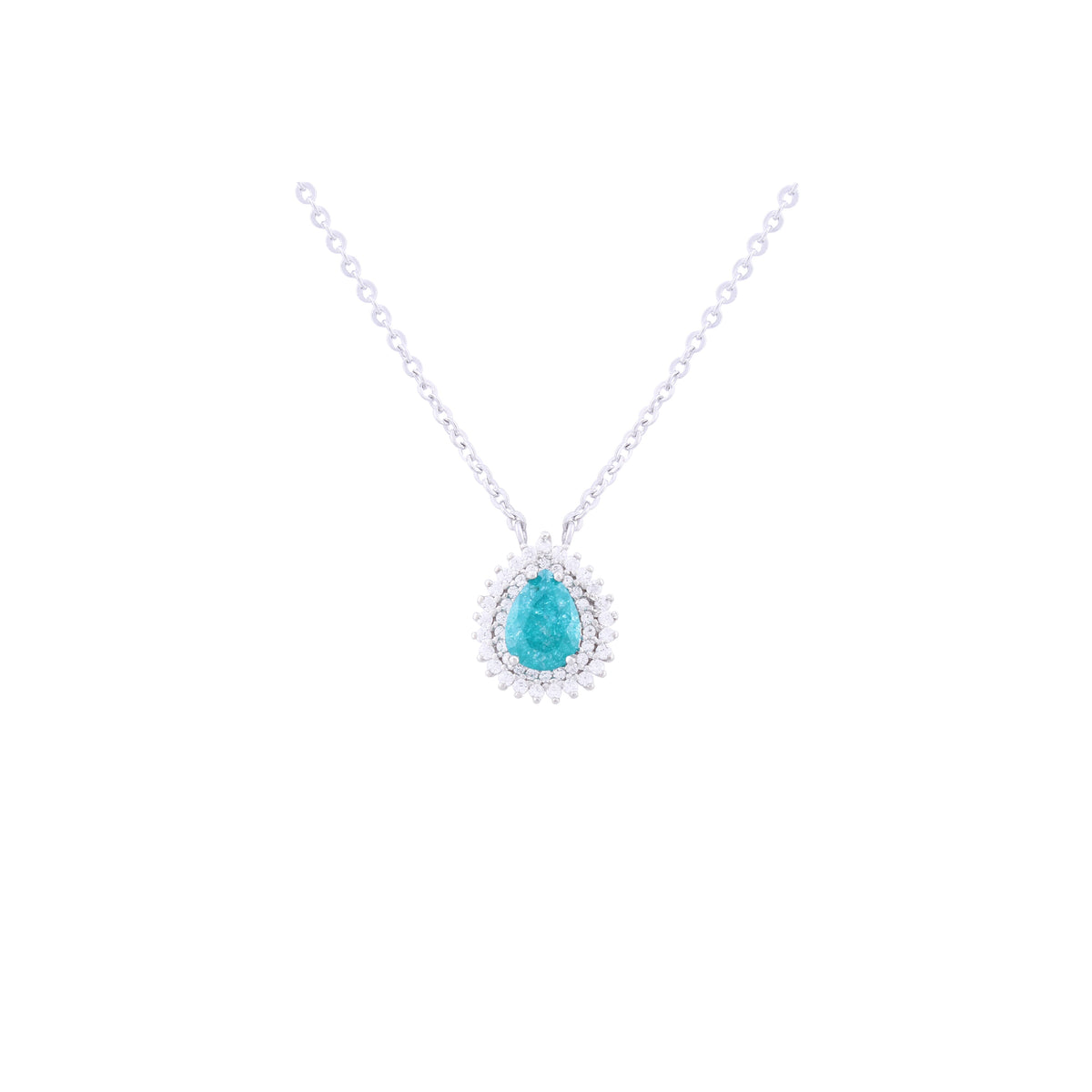 Asfour Crystal 925 Sterling Silver Chain Necklace With Green Stone