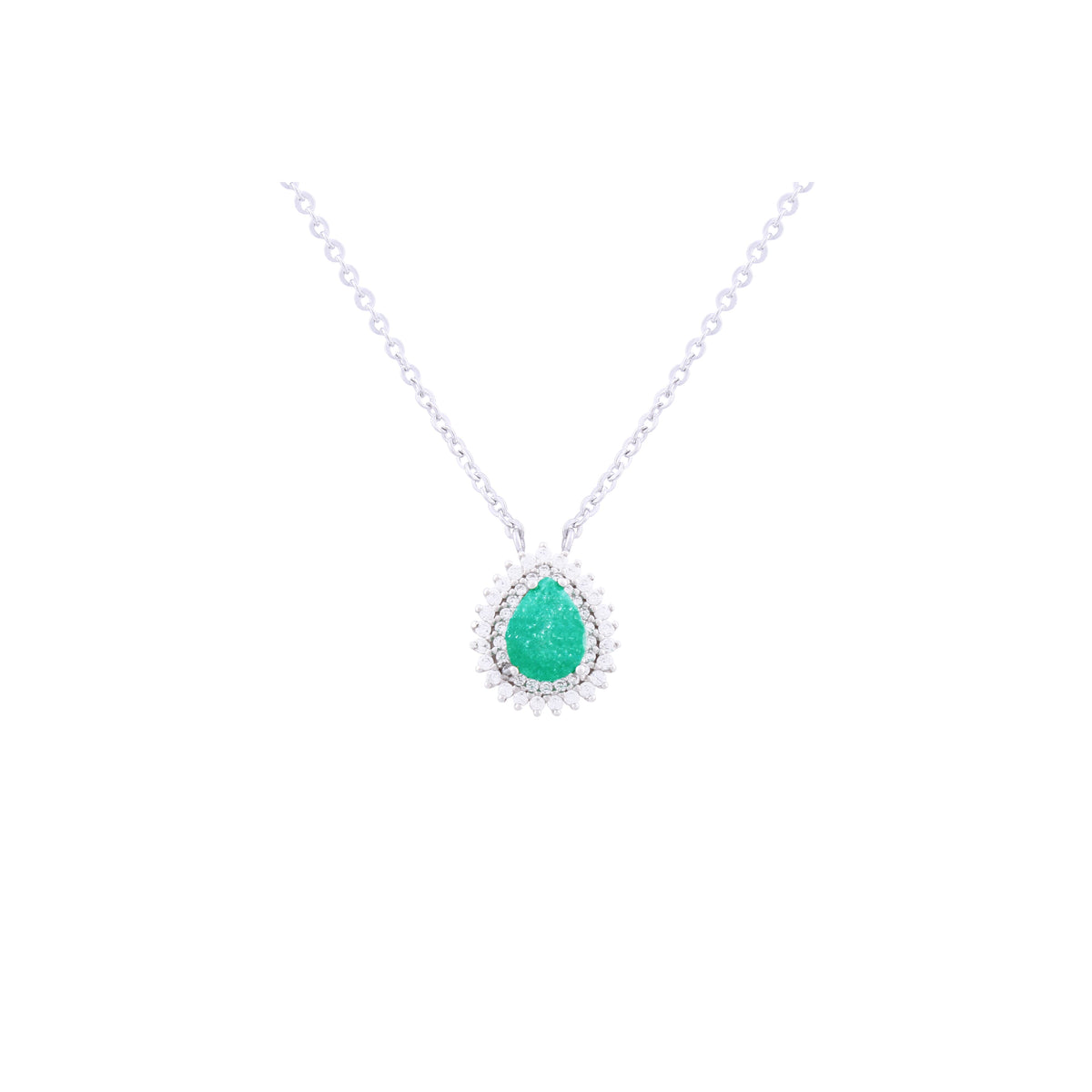 Asfour Crystal 925 Sterling Silver Chain Necklace With Green Stone