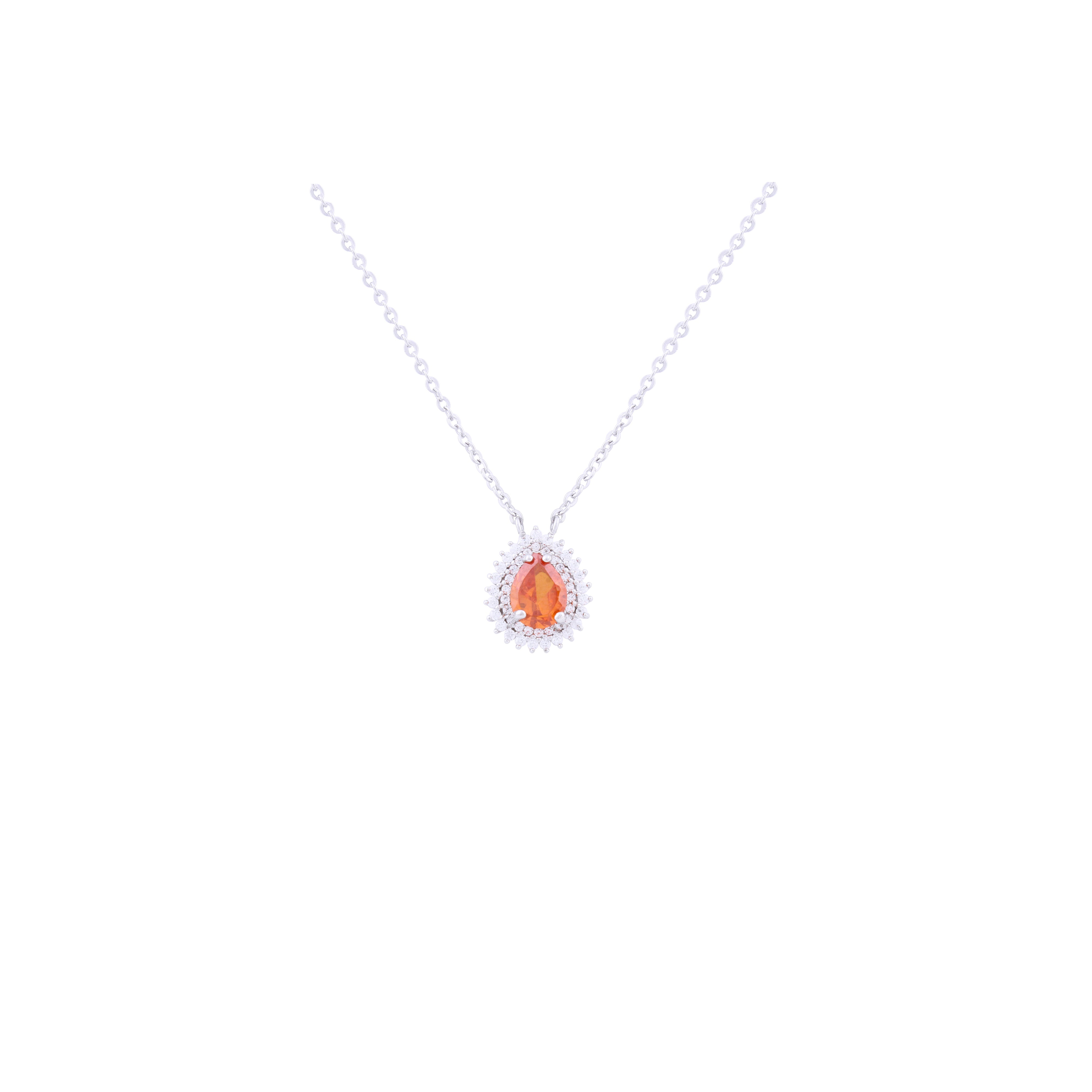 Asfour Crystal 925 Sterling Silver Chain Necklace With Red Pendant