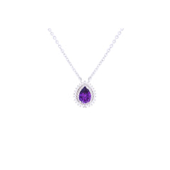 Asfour Crystal 925 Sterling Silver Chain Necklace With purple Pendant