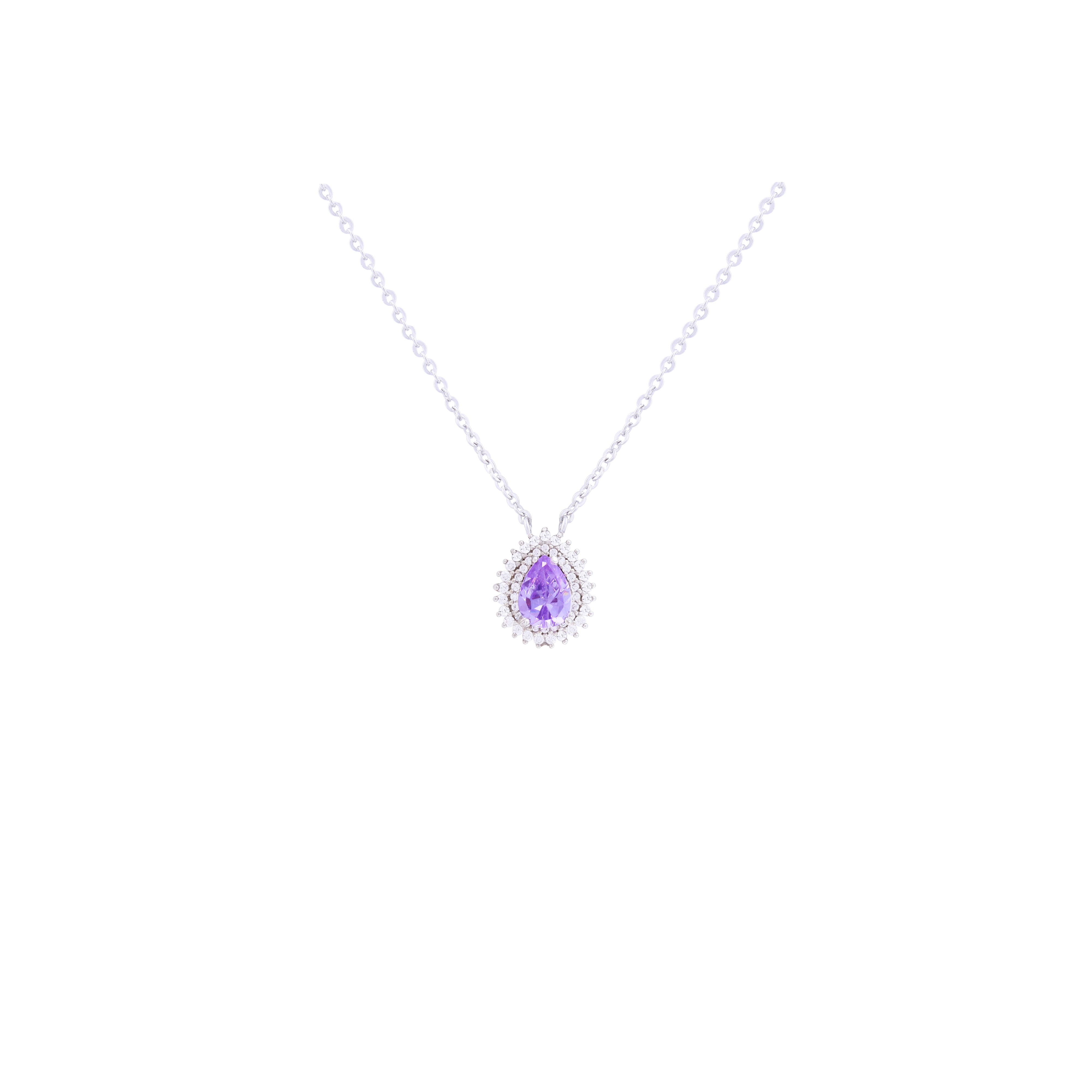 Asfour Crystal 925 Sterling Silver Chain Necklace With purple Pendant