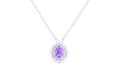 Asfour Crystal 925 Sterling Silver Chain Necklace With purple Pendant