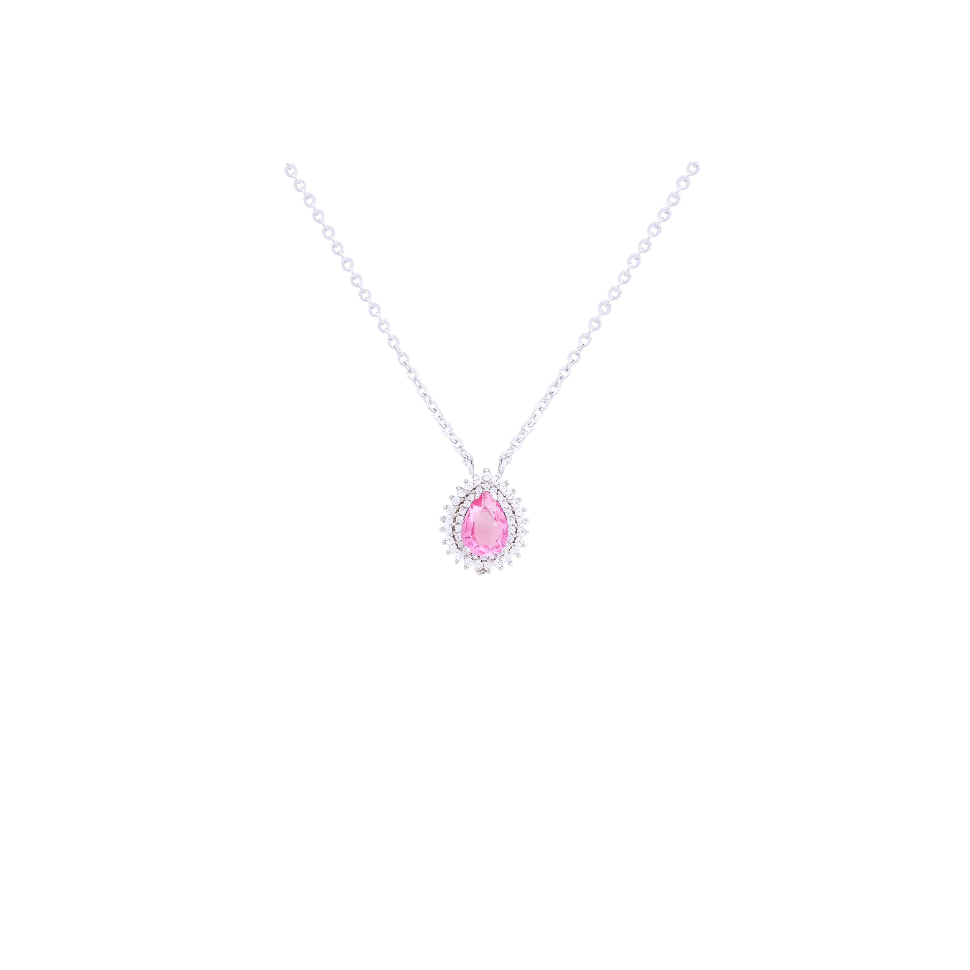 Asfour Crystal 925 Sterling Silver Chain Necklace With Rose Pendant