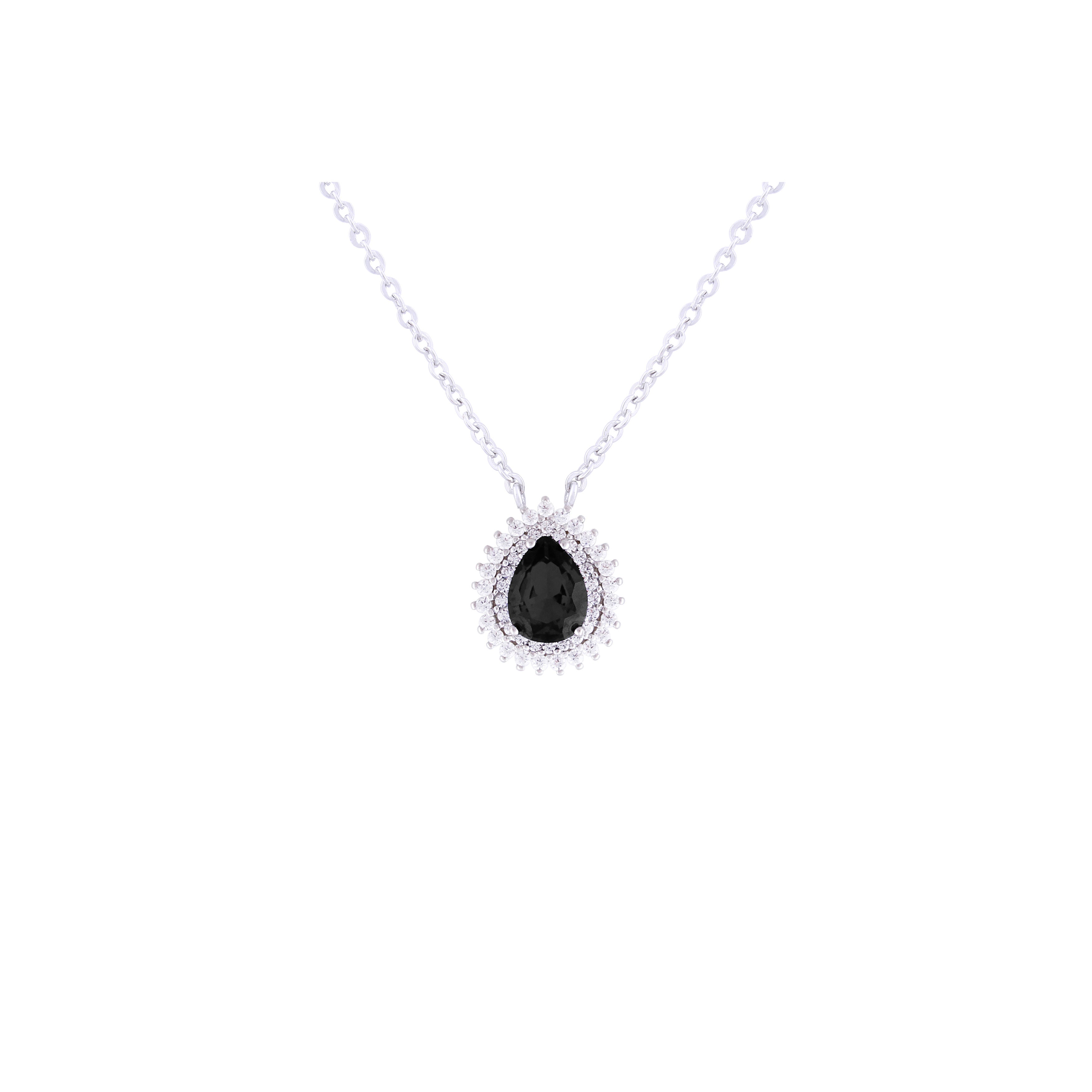 Asfour Crystal 925 Sterling Silver Chain Necklace With Black Pendant