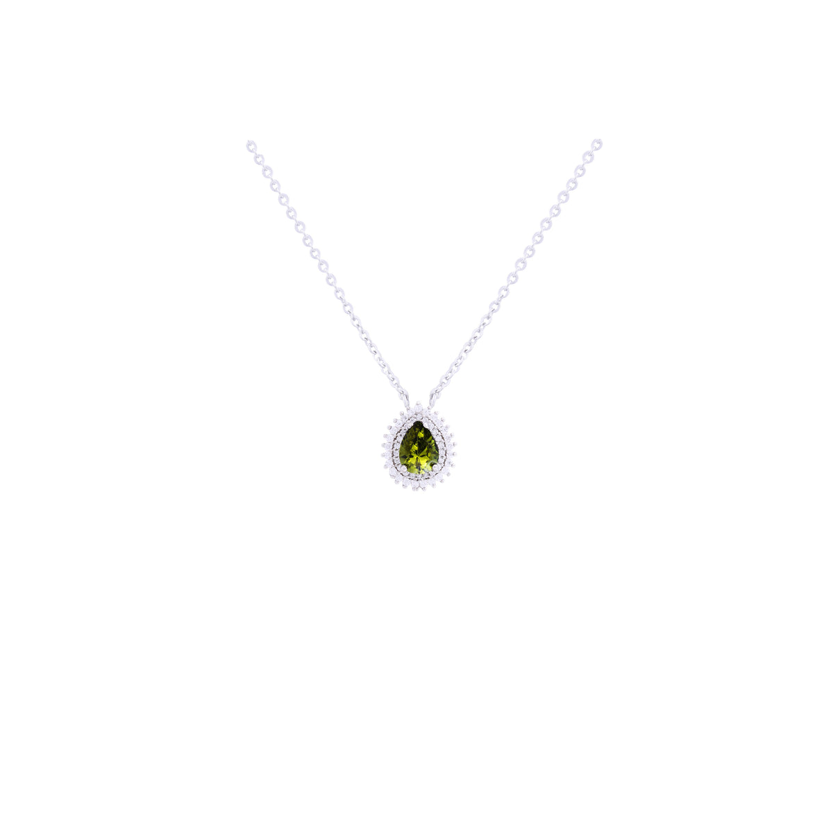 Asfour Crystal 925 Sterling Silver Chain Necklace With Green Pendant