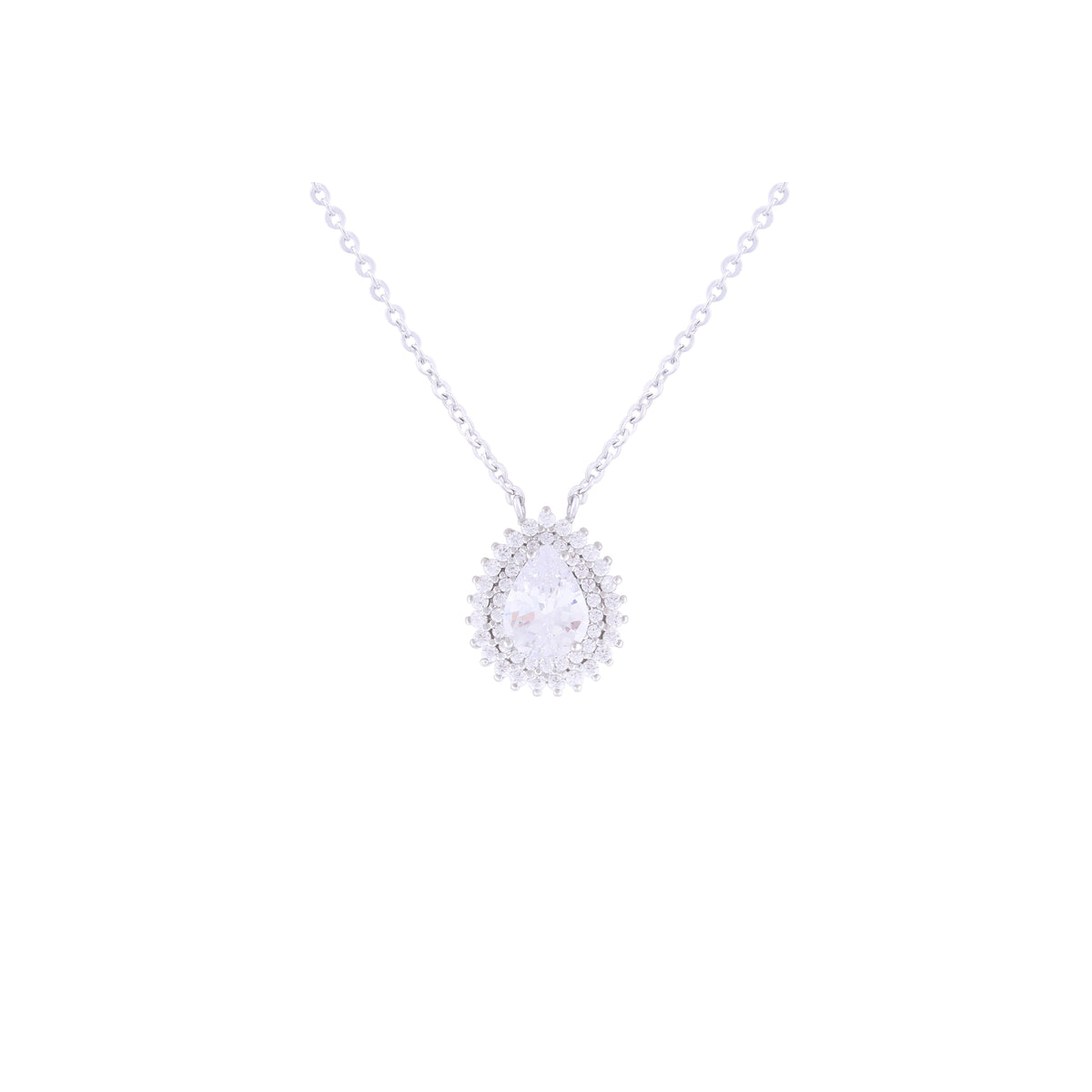 Asfour Crystal 925 Sterling Silver Chain Necklace With Zircon Stones