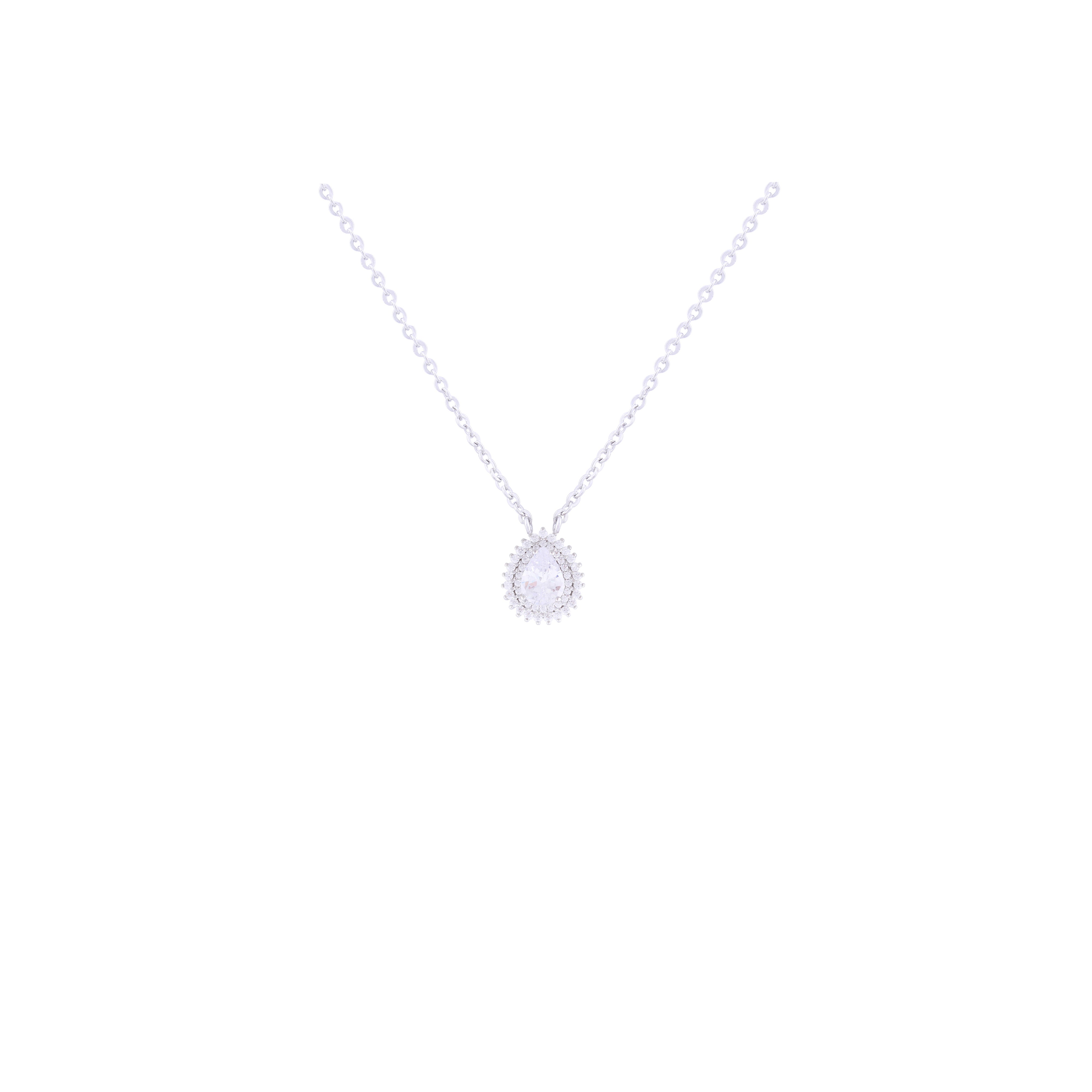 Asfour Crystal 925 Sterling Silver Chain Necklace With Zircon Stones