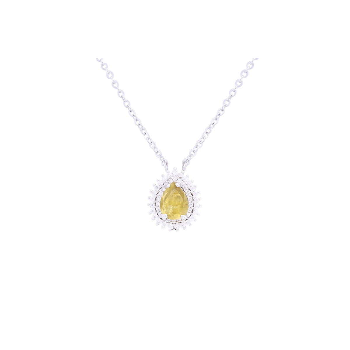 Asfour Crystal 925 Sterling Silver Chain Necklace With Yellow Pendant