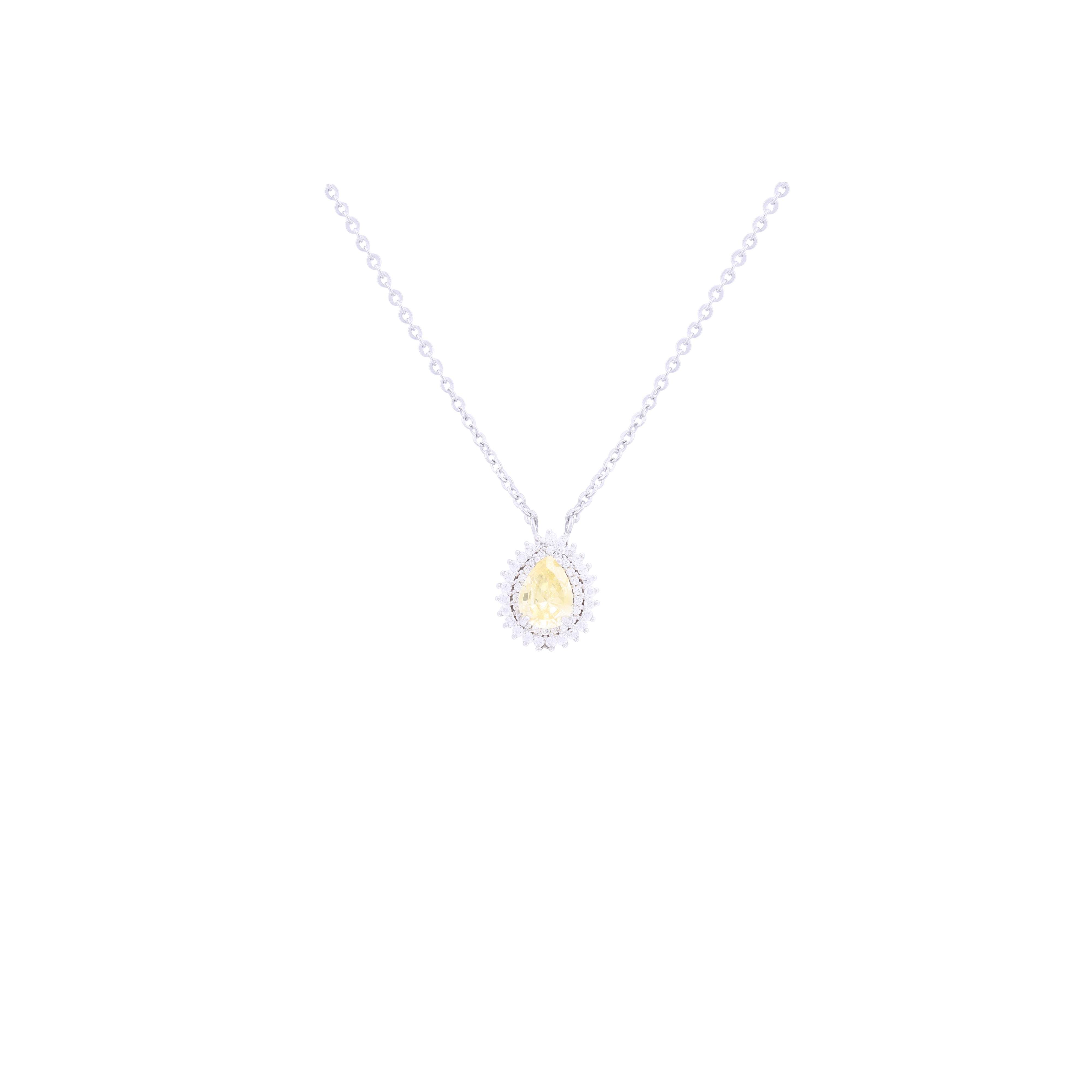 Asfour Crystal 925 Sterling Silver Chain Necklace With Yellow Pendant