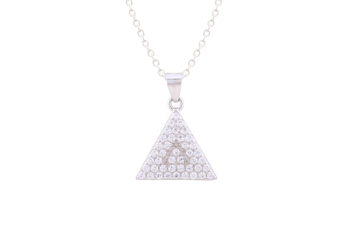 Asfour Crystal Chain Necklace With Triangle Pendant Inlaid With Zircon In 925 Sterling Silver-NM0015