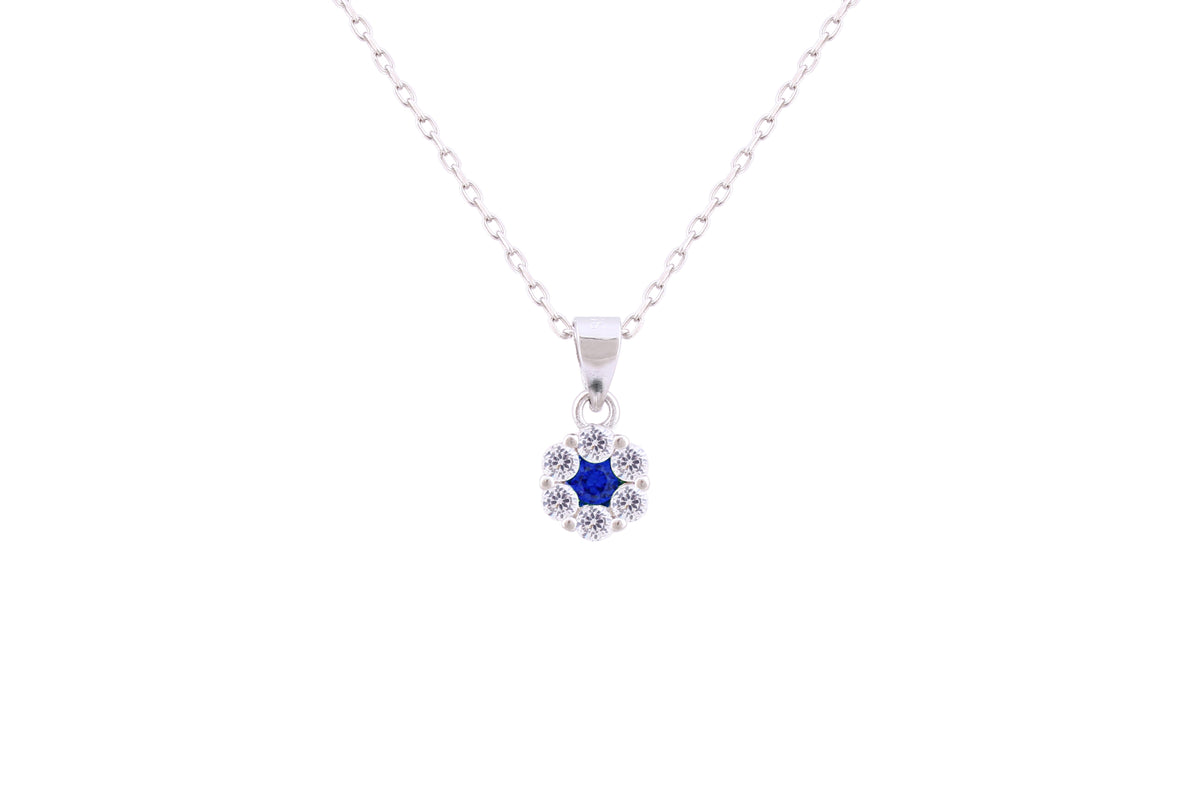Asfour Crystal Chain Necklace With Blue Flower Pendant In 925 Sterling Silver-NM0022-WB