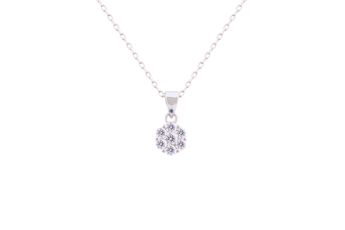 Asfour Crystal Chain Necklace With Zircon Flower Pendant In 925 Sterling Silver-NM0022