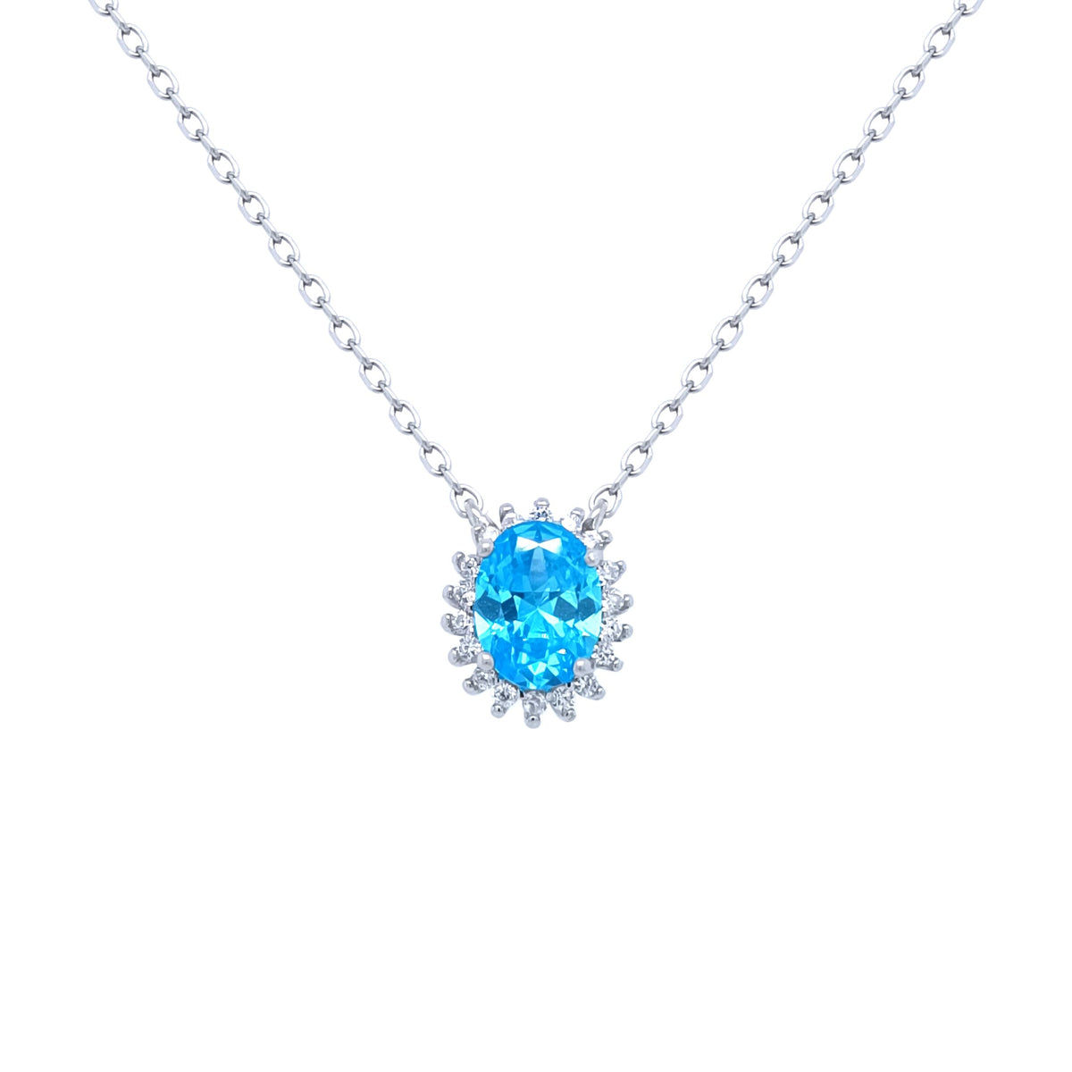 Asfour Crystal  Singapore Chain Necklace With Halo Multi Color Round Pendant In 925 Sterling Silver-NM0027-M