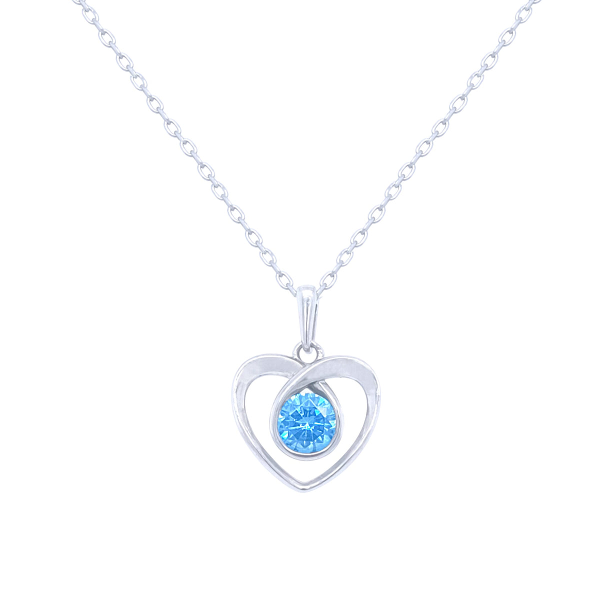 Asfour Crystal Chain Necklace With Aquamarine Heart Pendant In 925 Sterling Silver-NM0041-M
