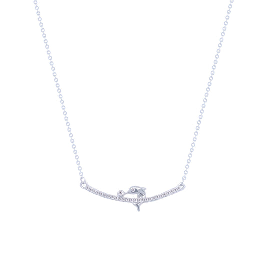 Asfour Crystal Chain Necklace With Decorative Dolphin Pendant In 925 Sterling Silver-NM0046