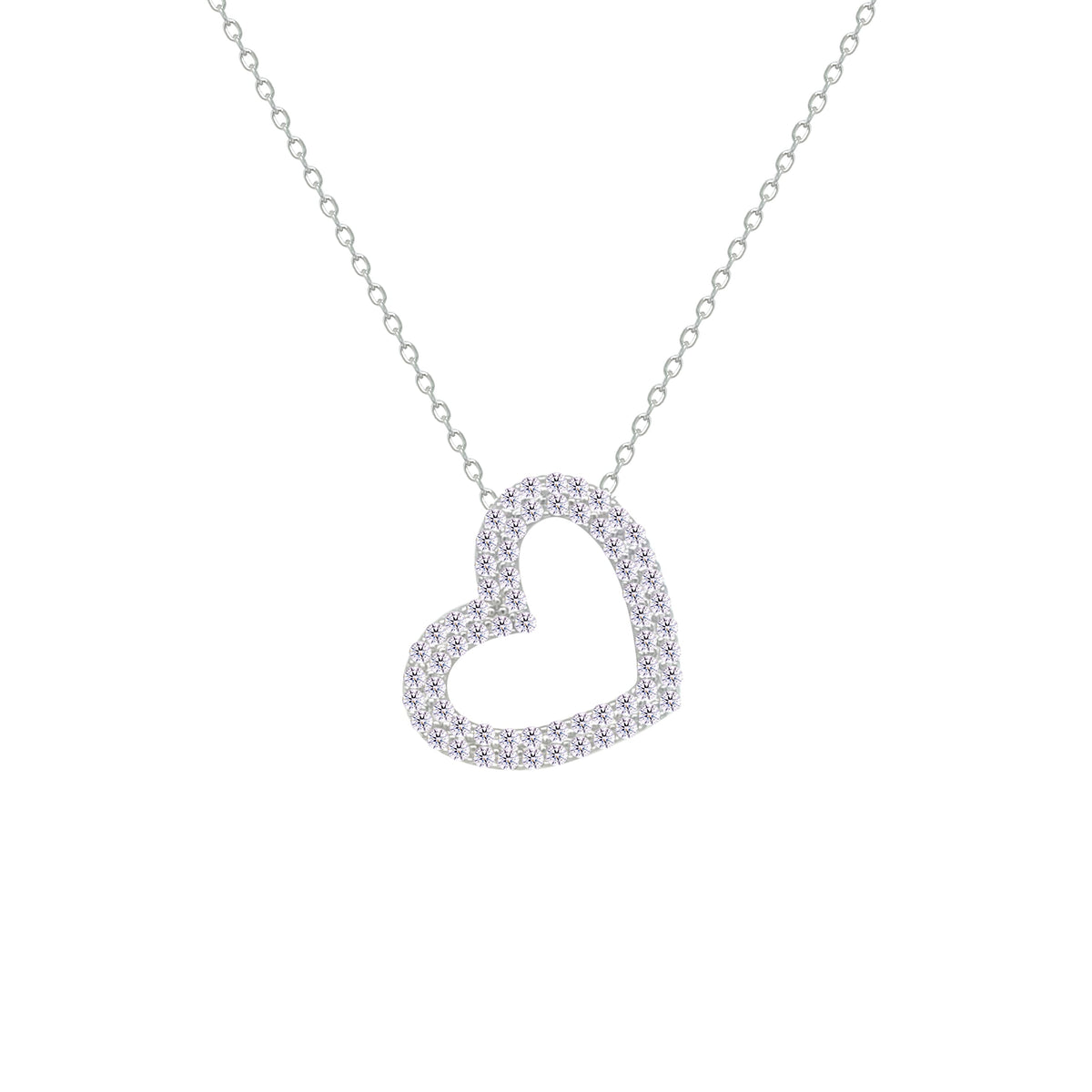 Asfour Crystal Chain Necklace With Heart Pendant In 925 Sterling Silver-NM0072