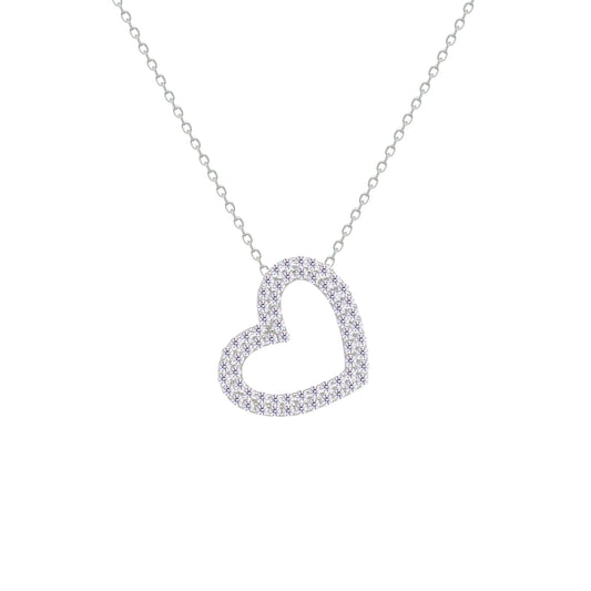 Asfour Crystal Chain Necklace With Heart Pendant In 925 Sterling Silver-NM0072