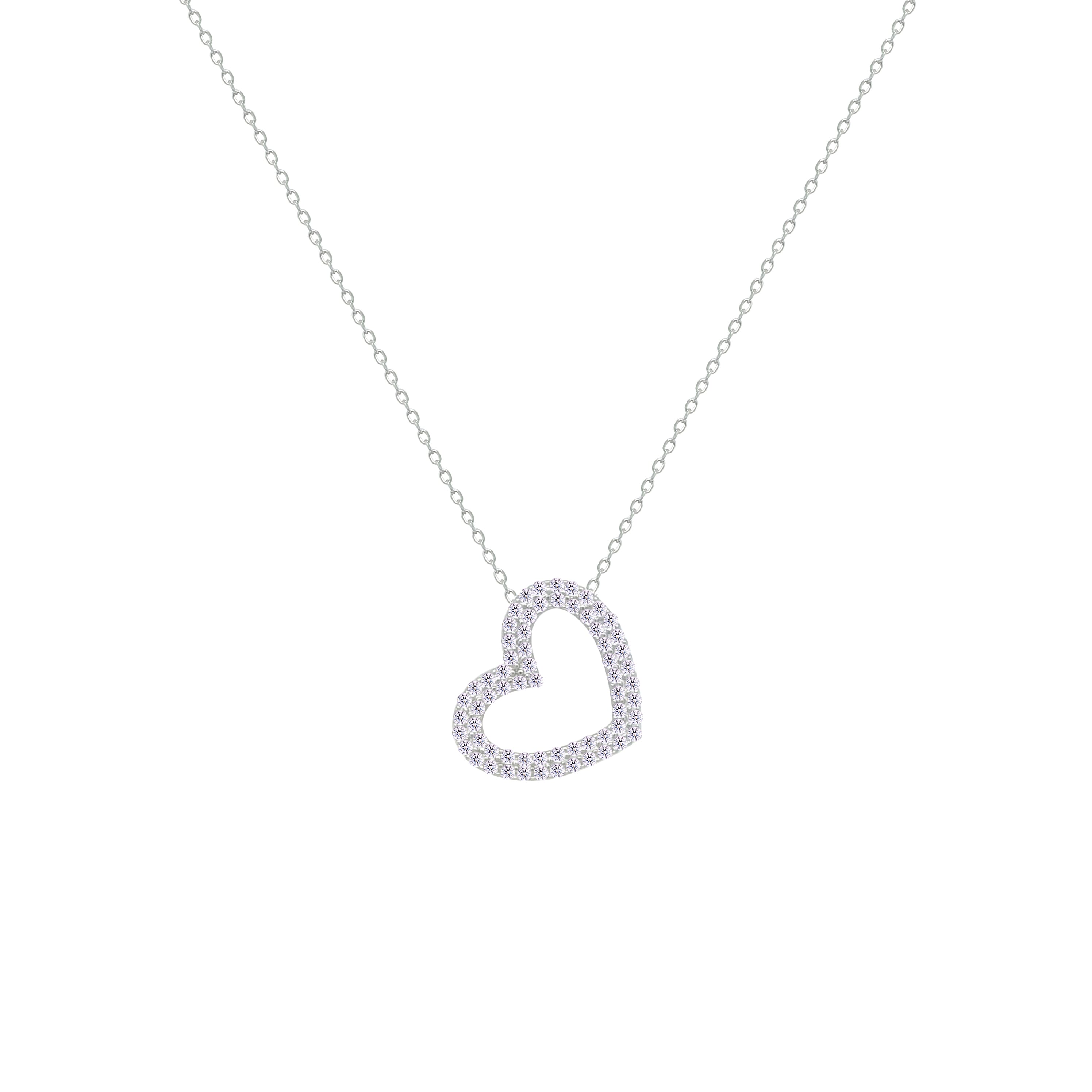 Asfour Crystal Chain Necklace With Heart Pendant In 925 Sterling Silver-NM0072