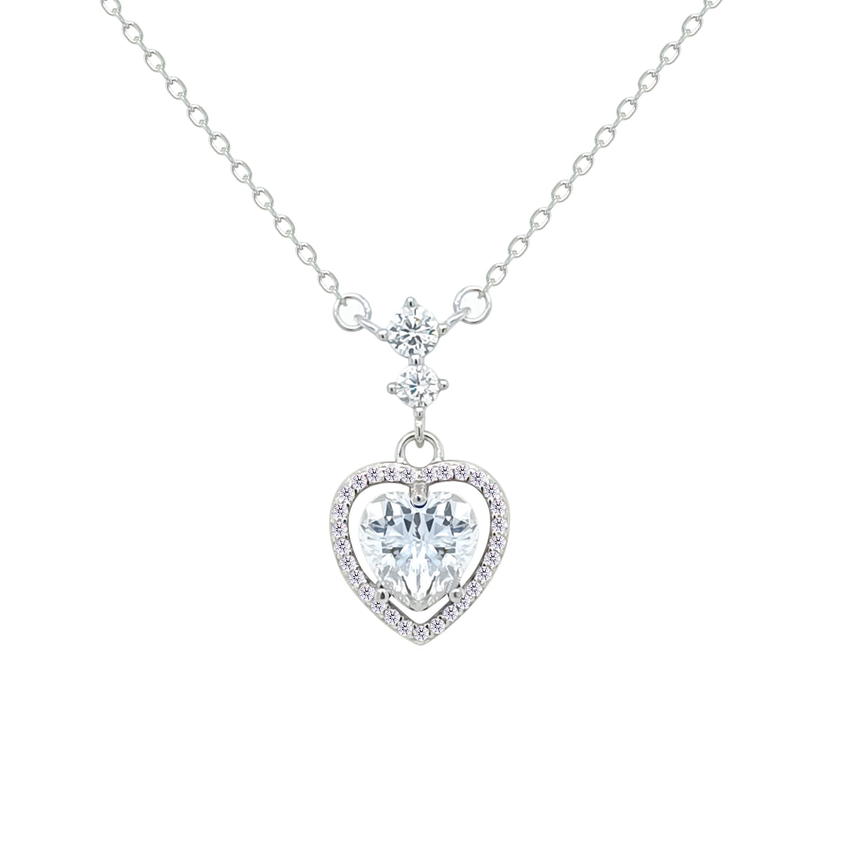Asfour Crystal Chain Necklace With Heart Pendant In 925 Sterling Silver-NM0073