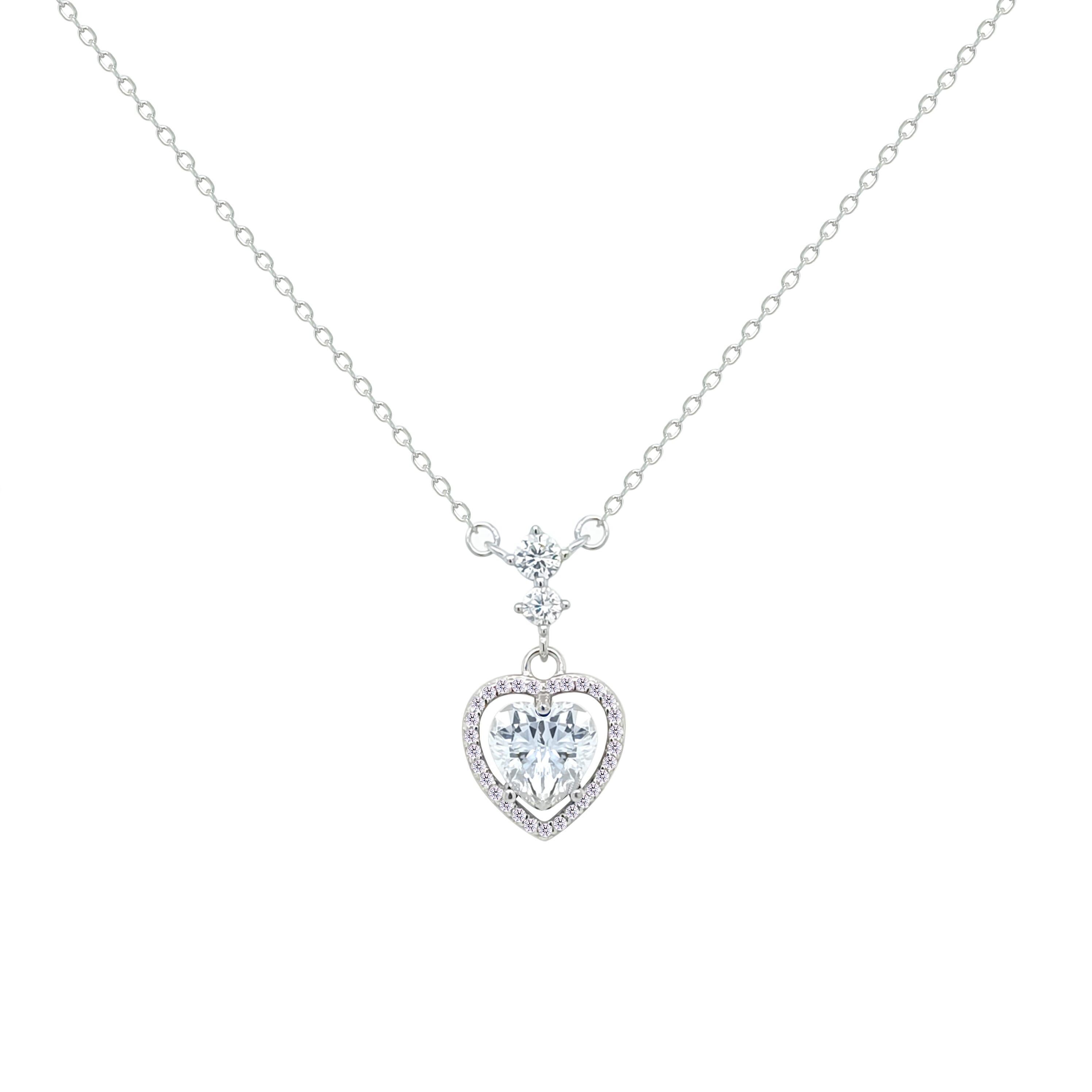 Asfour Crystal Chain Necklace With Heart Pendant In 925 Sterling Silver-NM0073