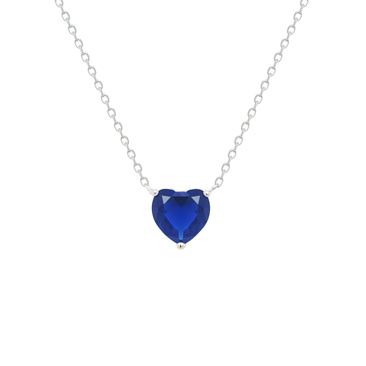 Asfour Crystal Chain Necklace With Blue Heart Pendant In 925 Sterling Silver-NM0074-B