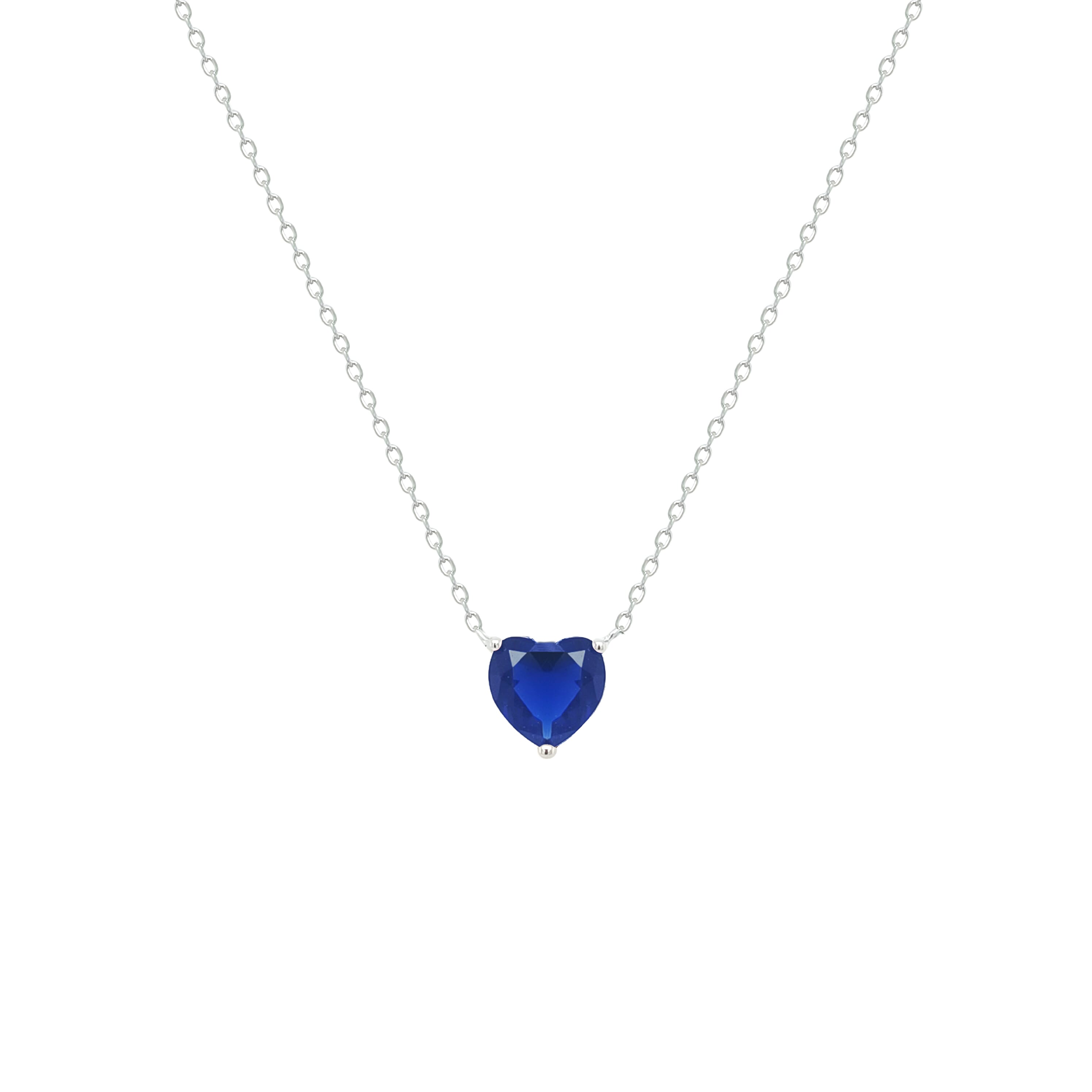 Asfour Crystal Chain Necklace With Blue Heart Pendant In 925 Sterling Silver-NM0074-B